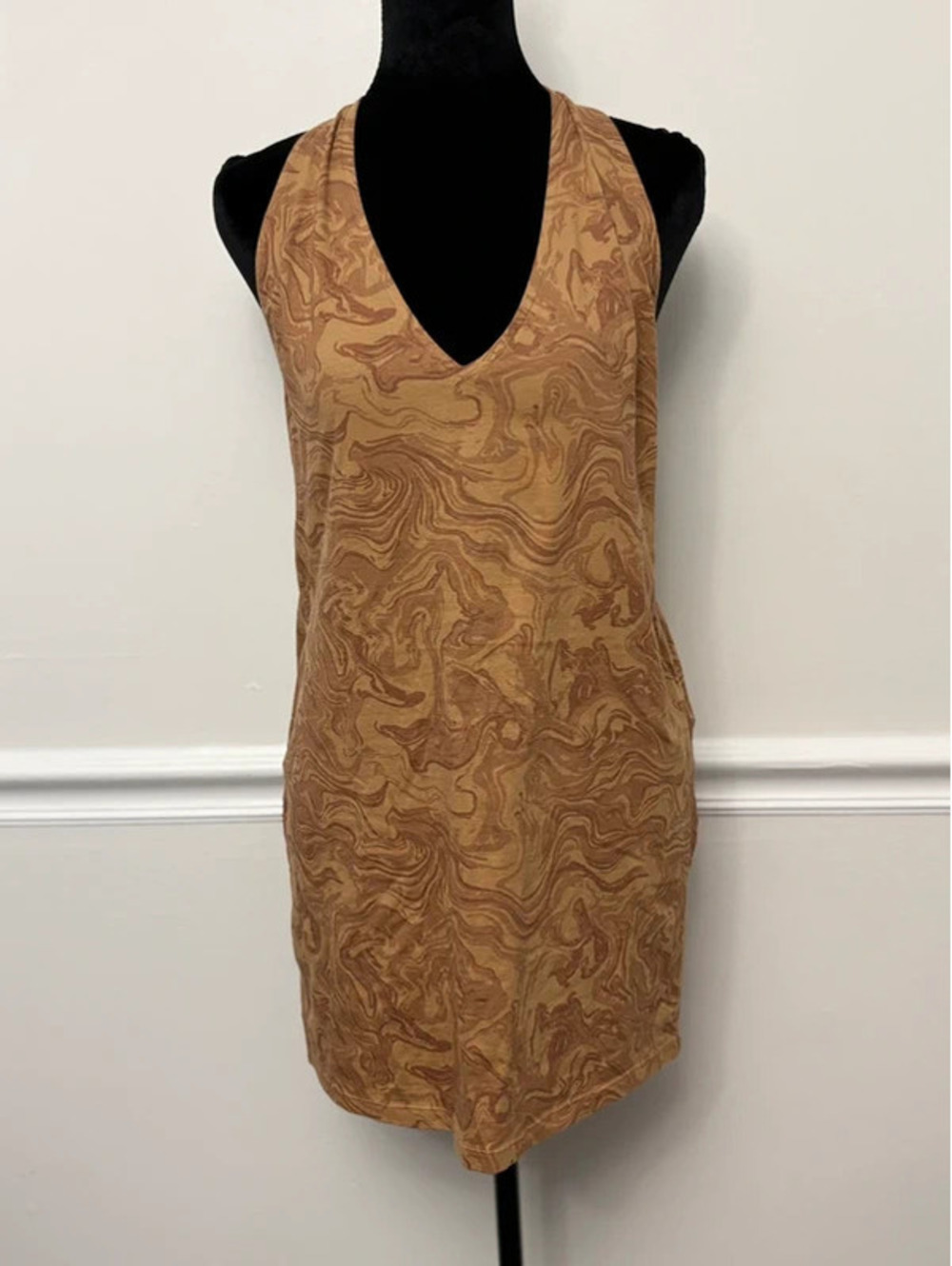 Motel Aisha Brown Marble Print Backless Halter Mini Dress Size XL NWT